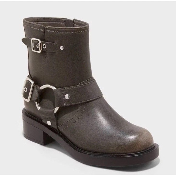 Universal Thread Women Connor Harness Buckle Ankle Boots Black 8 1/2 Memory Foam - Picture 1 of 16